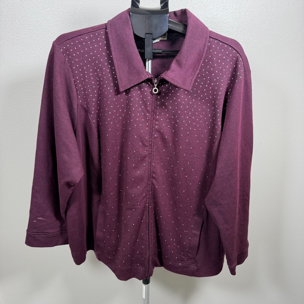 Cathy Daniels Jacket Womens 2X Purple Cotton Stretch Long Sleeve‎ Zip Up Studded